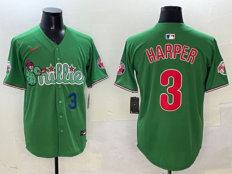 Men Philadelphia Phillies #3 Harper Green Three generations Joint Name Game 2025 Nike MLB Jersey style 3